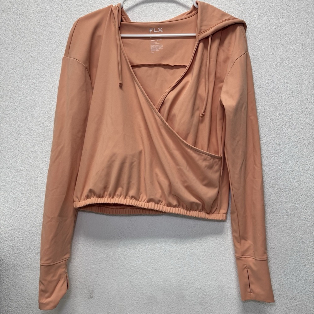 FLX XS‎ Travel Leisure Hoodie Cropped Orange Coral Wrap Casual Athletic